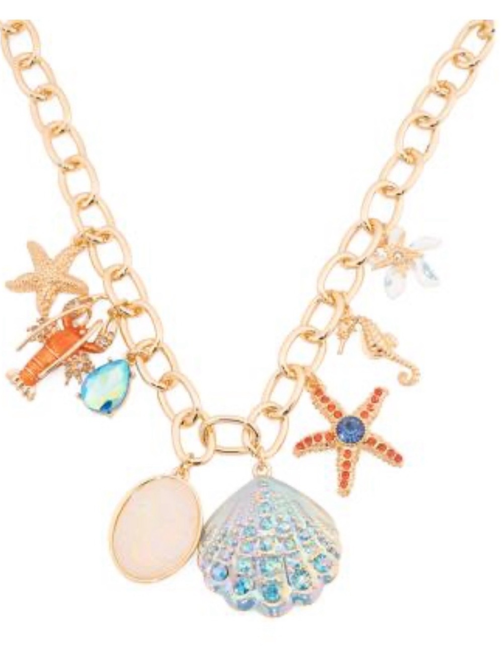 NWT Betsey Johnson Ocean Necklace With Iridescent Shell and Coastal Charms